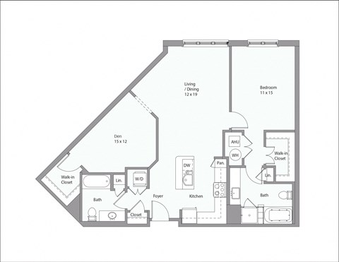Floor plan for 1 bed, 1 bath, 1078 sqft